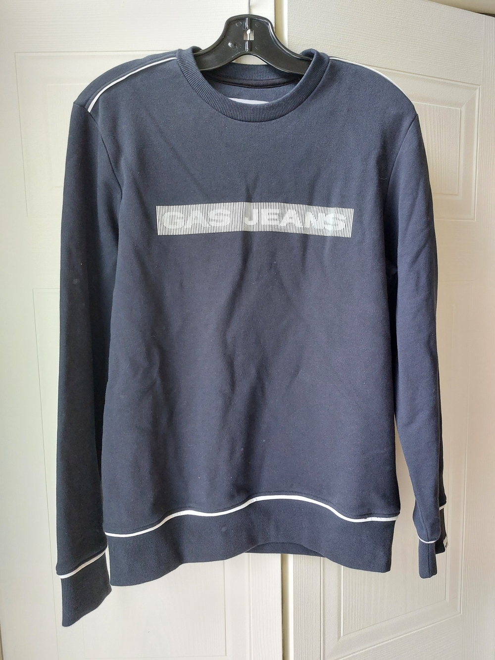 Men's Gas Jeans Navy Crewneck Sweatshirt with White Trim